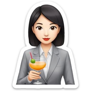 asian women business casual clothing, holding cocktail glass socializing at a work party sticker