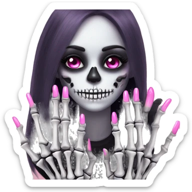 Pretty skeleton 5 fingers hand with pink nails manicure girly design but stylish minimalistic sticker