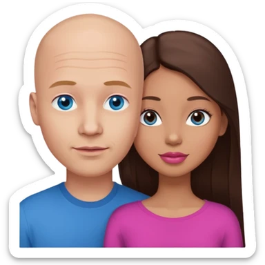 Bald white man blue eyes in love with Filipina woman with long hair dark brown eyes and pink lips sticker
