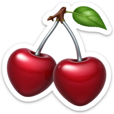 A pair of cherries emoji made of liquid silver chrome, smooth rounded shapes, glossy metallic surface, subtle sensual vibe, luxury sexy aesthetic, iOS emoji style, centered, clean white background sticker