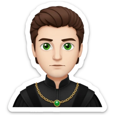 Iago from Otello with white skin, green eyes, brown hair, black outfit sticker
