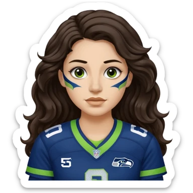 Long wavy Dark brown hair with small nose stud of seahawks fan women sticker