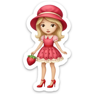 pretty and cute realistic modern day strawberry shortcake full body with high heels emoji sticker