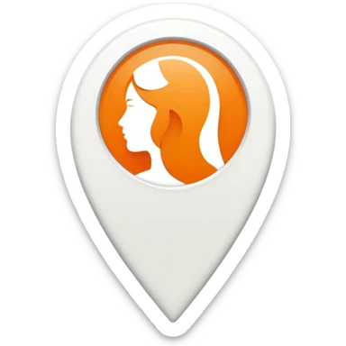 Orange Apple Maps teardrop-shaped location pin with flat white woman silhouette inside sticker