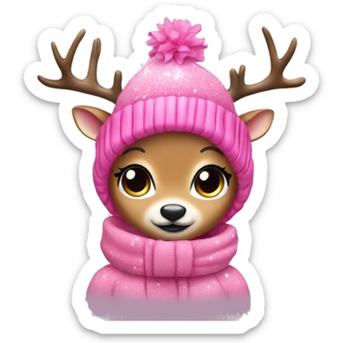 A cute winter themed deer with lashes and pink glitter outfit  sticker