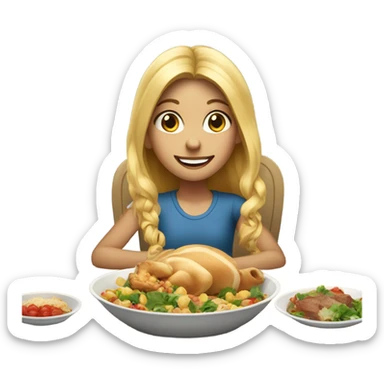  Blonde long hair girl eating big meal  sticker