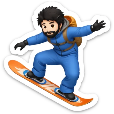 big round super harry guy snowbording down mountain haryyer more hair on his bcak and face make his hair black sticker