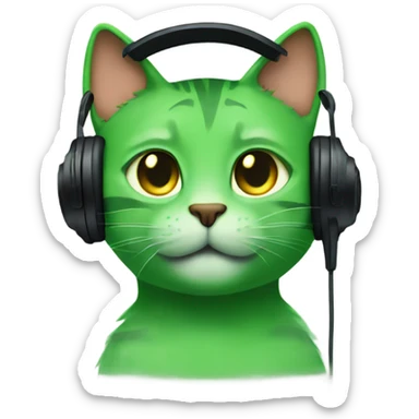 A green cat listen to music sticker