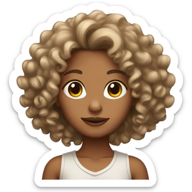 tan skin girl with curly hair sticker