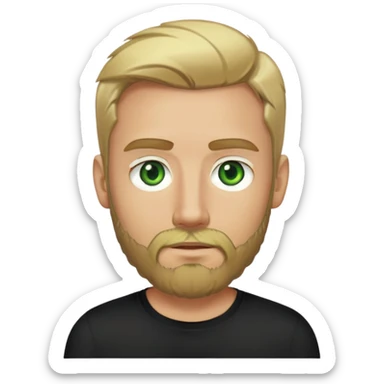 tech bro with beard 5 o clock shadow with more blonde hair, and bright green eyes. No mustache. Just a full beard. And black shirt with no color on it. sticker