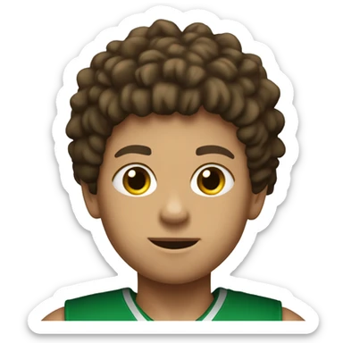 Young Boy, Brown Hair with a Green Basketball Jersey with the Name Gladiators and number 5 on it sticker