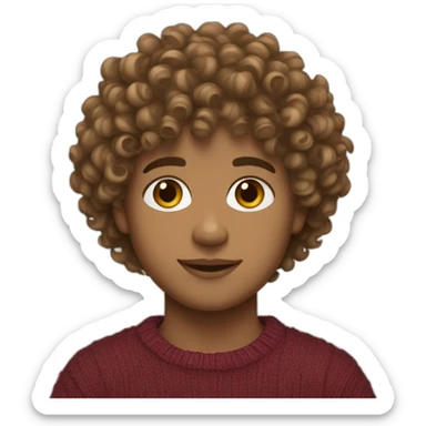 Boy with curls from Venezuela, semi-light brown curly hair. Wearing a sweater with fringes of 3 aesthetically pleasing colors. sticker