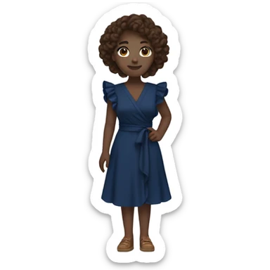 White girl with brown hair dark blue ruffle sleeve wrap dress full body sticker