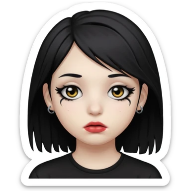emo teen face only, dark hair covering one eye, melancholic look, lip piercing sticker