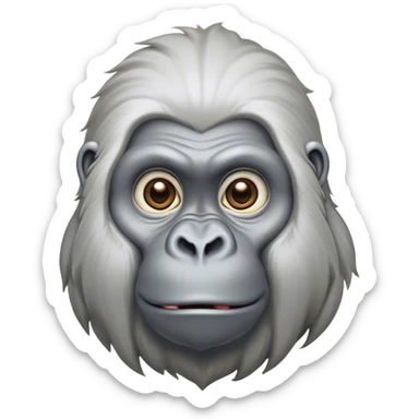 Cinematic Cute Silverback Gorilla Portrait Emoji, Head tilted playfully and inquisitively, with a robust build accented by a striking silver mane and round, sparkling eyes full of gentle charm, Simplified yet irresistibly adorable features, highly detailed, glowing with a warm, friendly jungle glow, high shine, affectionate and lively, stylized with a touch of endearing primate whimsy, soft glowing outline, capturing the essence of a mischievous yet loving silverback that feels like it could lumber out of the screen into your arms! sticker