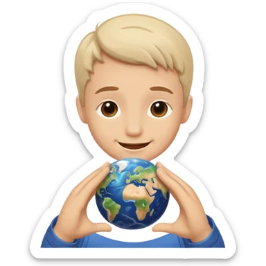 Emoji-scale god pinching a tiny planet sticker