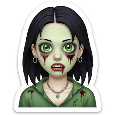 quero que me faça igual a anterior, como um zumbi, porém, a menina deverá ter cabelos pretos e olhos verdes, e um piercing na sobrancelha e um na boca sticker
