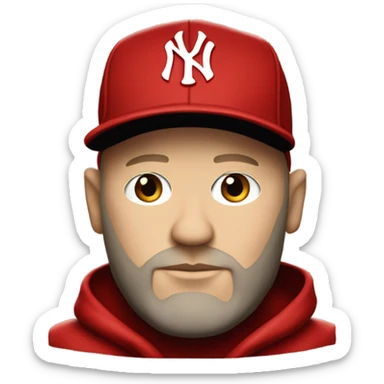 Fred durst in red from 1999 with a Yankees logo on his hat sticker