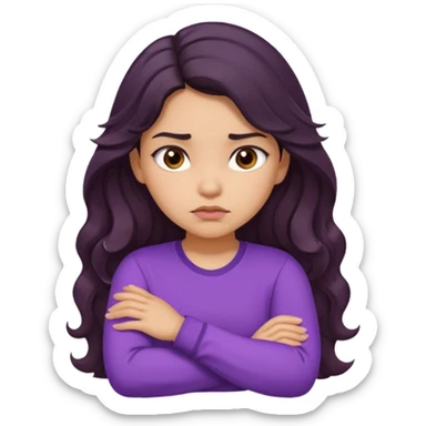 Hispanic girl with long wavy hair crossing her arms and pouting sticker