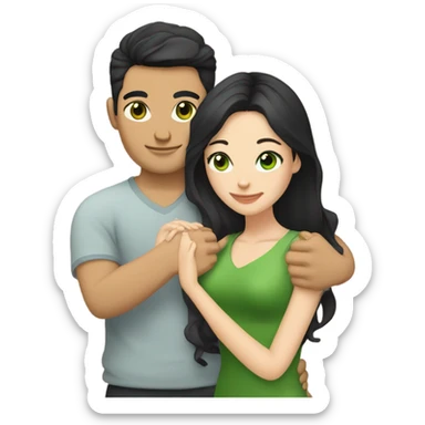 White Vietnamese man with straight black undercut hair and a white brunette woman with green eyes and long wavy hair tightly hugging each other  sticker
