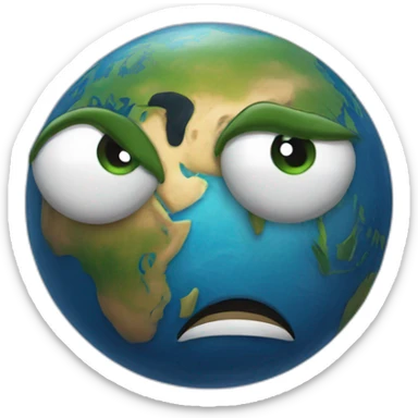 planet Earth with a cartoon nauseated face with big kind eyes sticker