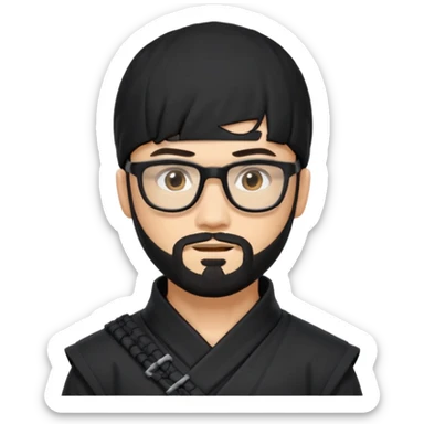 Man with black hair and beard wearing glasses in a ninja costume sticker