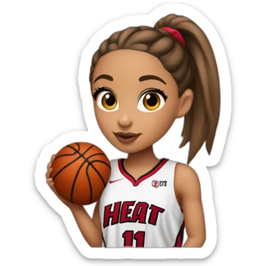 ariana grande wearing red miami heat jersey holding basketball sticker