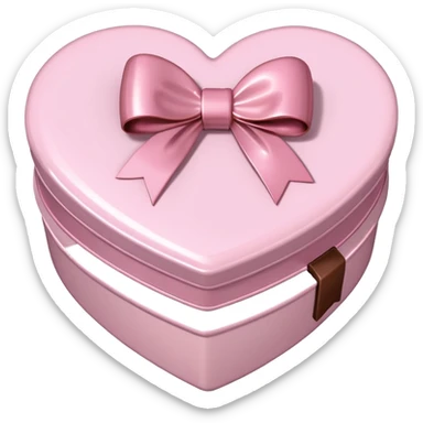 pale pink heart box, pale pink bow, filled with chocolates inside sticker