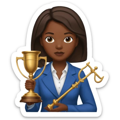 Black teacher/professor looking like the fictional character Annalise Keating from How To Get Away With Murder, holding a statue of justice and with a school board in the background sticker