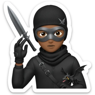 A young African male wearing a ski mask in full black clothing, holding a micro Draco in the air carelessly sticker