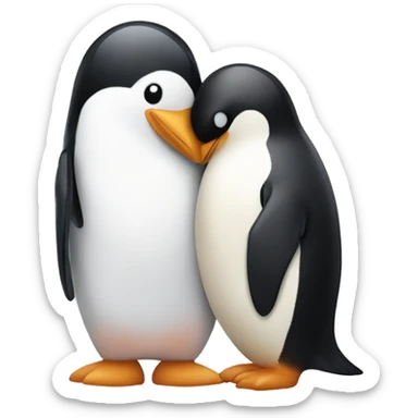 a penguin getting hugged by a dog sticker