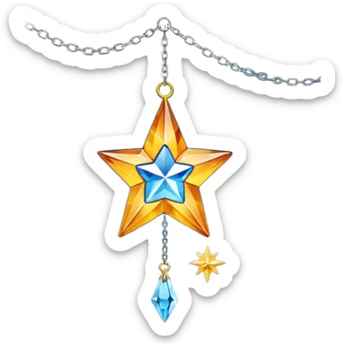 Hanging crystal star suncatcher with a long metal chain and embedded crystal connectors  sticker