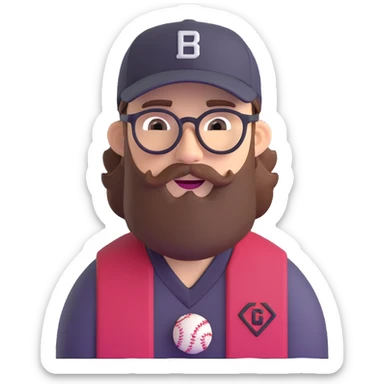 adventurer with beard, glasses and backwards baseball cap sticker