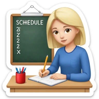 A female student writes a schedule making a plan. sticker