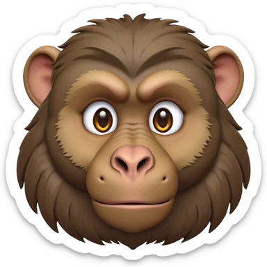 Cinematic Noble Baboon Portrait Emoji, Poised and regal, with a robust, muscular build and a richly textured Fur of earthy browns, deep-set soulful eyes with a mischievous glint, Simplified yet sharp and sophisticated features, highly detailed, glowing with a warm, dignified glow, high shine, intelligent and bold, stylized with an air of untamed urban majesty, focused and attentive, soft glowing outline, capturing the essence of a watchful and confident primate, so majestic it feels as though it could stride out of the screen with effortless authority! sticker