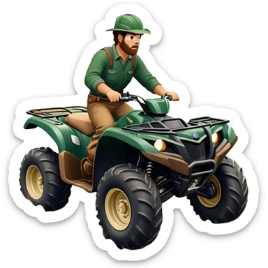 Yamaha Grizzly 700 (2019) – Cinematic-realistic Yamaha Grizzly 700 ATV, its dark green frame tearing through muddy trails. Thick off-road tires grip the rugged terrain as a farmer rides across the paddock, herding cattle with precision under a golden sunset. sticker