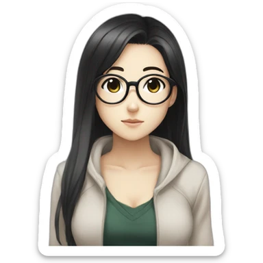 FEMALE,SHSL MATHEMATICIAN,BLACK EYES,BLACK HAIR LONG,USE GLASSES,TAN SKIN DANGANRONPA OC sticker