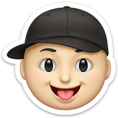 



Emoji face with a black cap turned backwards

Winking with the left eye

Sticking out tongue playfully

Smiling with a mischievous expression


 sticker