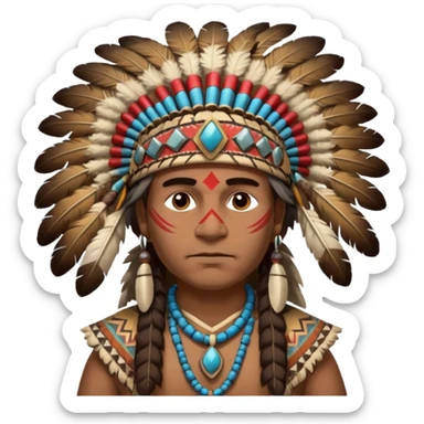 A proud chief with feathered headdress, calm powerful stance, and painted patterns on his face.
 sticker