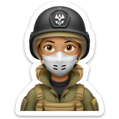 woman soldier without cap wearing mouth mask sticker