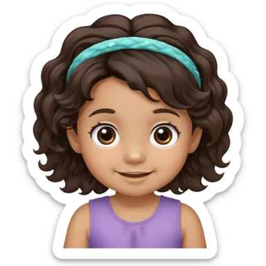 close-up of smiling toddler face only with big eyes, medium skin tone, dark wavy hair, and a hair band, no body sticker