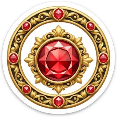 Golden circle crest with red gems sticker