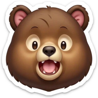 Cinematic Cute Yawning bear cub Portrait Emoji, Head tilted slightly with a dramatic, wide-open yawn, showcasing a soft, plush dark brown fur with drooping ears, round eyes barely open in drowsy contentment, Simplified yet irresistibly adorable features, highly detailed, glowing with a soft, cozy glow, high shine, relaxed yet expressive, stylized with a touch of woodland charm, bright and endearing, soft glowing outline, capturing the essence of a sleepy yet affectionate bear cub, so drowsy it feels like it could lumber out of the screen and curl up for a nap! sticker