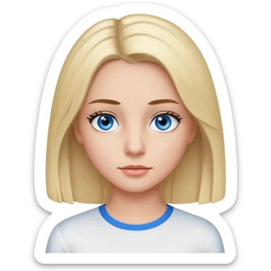 ragazza con capelli piastrati truccata con mascara, occhi azzurri e maglietta attillata bianca a maniche lunghe sticker