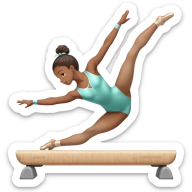 A gymnast performing a flawless routine on the balance beam, showcasing strength and grace. The scene captures the precise, elegant movement with perfect balance and form. The background features a gymnastics arena with vibrant lighting and cheering crowds, emphasizing athleticism and poise. sticker