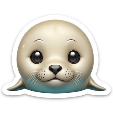 Cinematic Cute Seal Portrait Emoji, Head tilted playfully and inquisitively, with a shiny, smooth body accented by a subtle blush and round, sparkling eyes, Simplified yet irresistibly adorable features, highly detailed, glowing with a warm, friendly aquatic glow, high shine, affectionate and lively, stylized with a touch of endearing charm, soft glowing outline, capturing the essence of a mischievous marine friend that feels like it could pop out of the screen into your arms! sticker