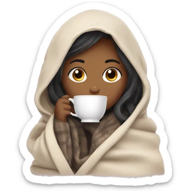 girl drinking tea in a blanket sticker