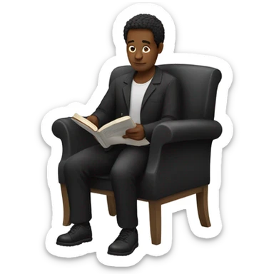 Person sitting on chair wearing bla reading a bookk trousers sticker