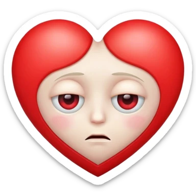 One eyed sad face in the center of a red heart sticker