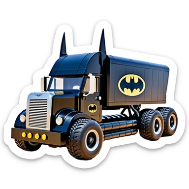 futuristic Batman’s Venomobile  Lego loosely based on 1956 freightliner semi (flat long straight organically-shaped mechanical roomy interior seating inside the body) stealthy town hot rod desert dirt racing rwd buggy  sticker